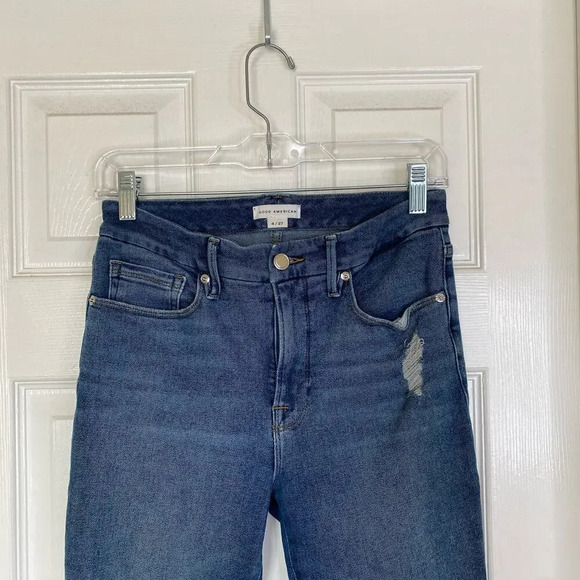 GOOD AMERICAN Good Legs Crop Fray Hem Jeans Size 4 Evereve Distressed High Rise - Picture 6 of 11